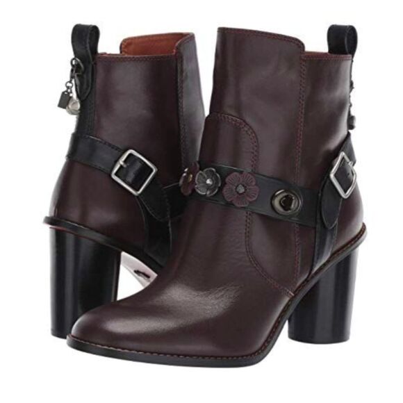 COACH soft Leather Moto Heel Ankle comfy boho Boots Oxford/black FG1032 size 6.5 - Picture 1 of 16